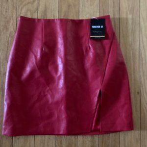 Red Faux leather mini skirt forever21